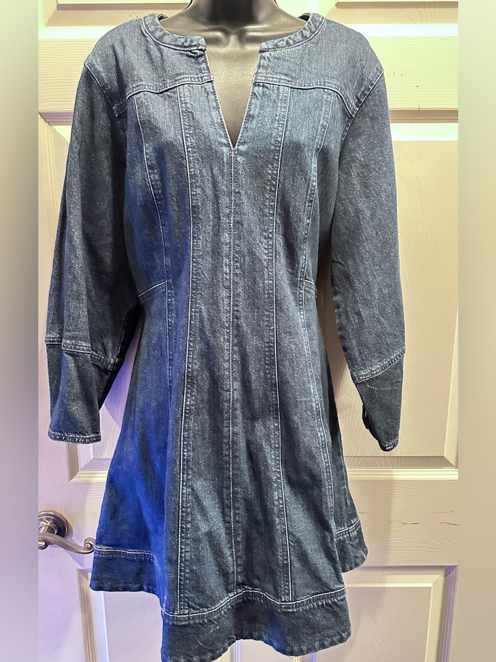 NWT Ann Taylor loft Denim A-Line Tunic v neck denim Dress size 14 - Picture 3 of 5